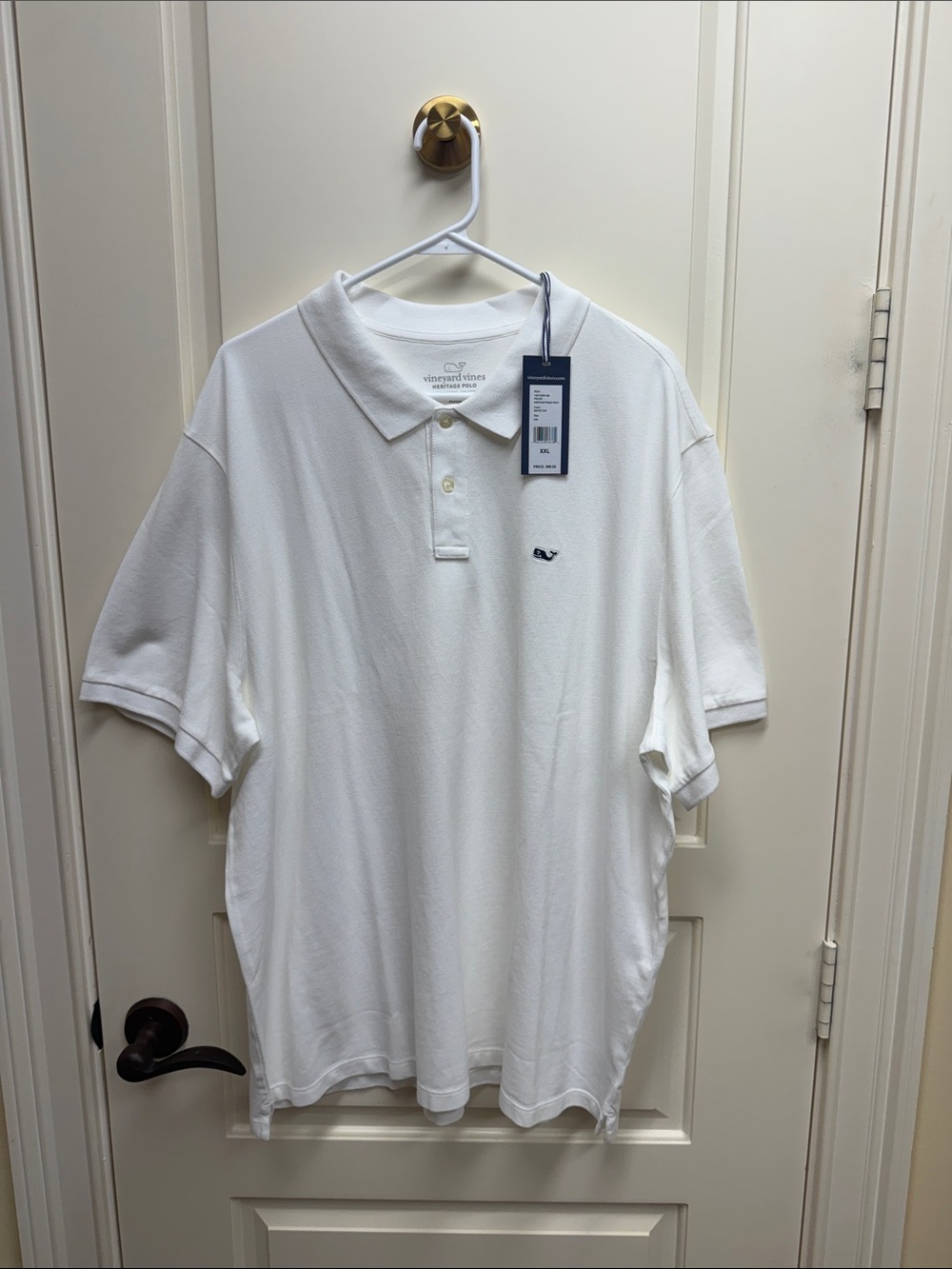 Vineyard Vines White Polo with Navy Whale Emblem